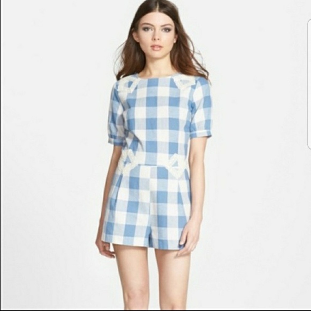 Sister Jane Gingham Short Sleeve Cottage Core Romper L